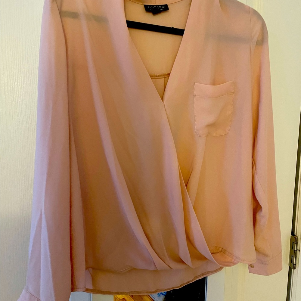 💕GORGEOUS PINK CROSSOVER BLOUSE TOP SHOP SIZE 4